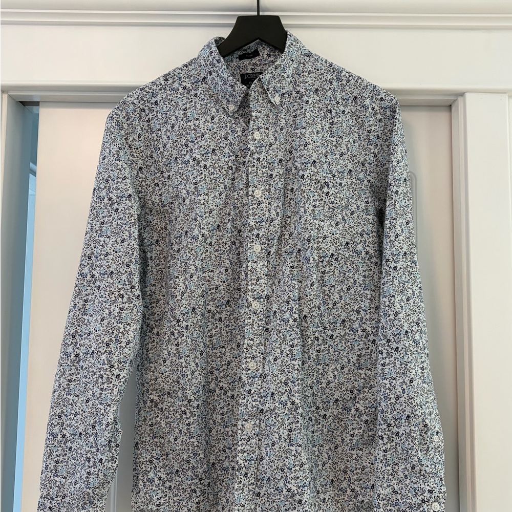 J. Crew Blue and White Floral Men's Shirt